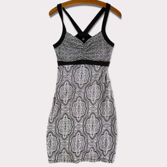 Dakini Dresses & Skirts - Dakini Womens Small Black White Print Dress Polyester Spandex